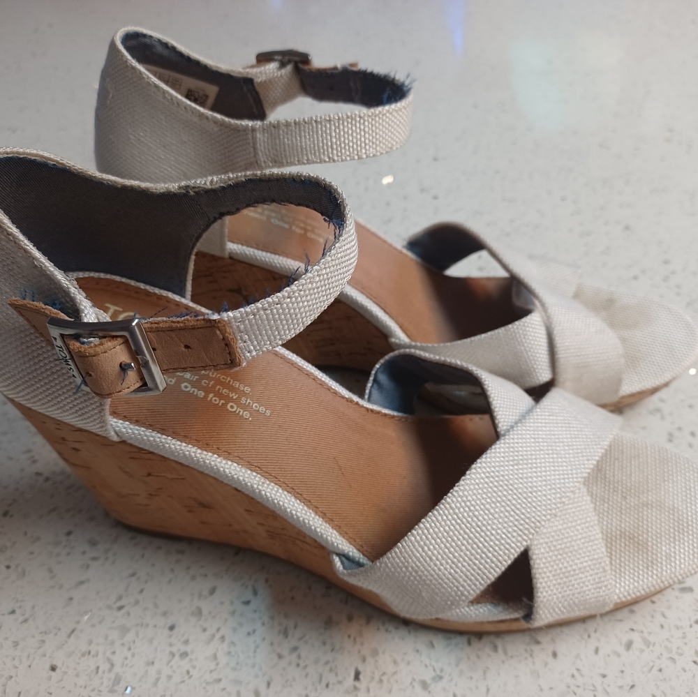 Toms wedge platform sandals, 3 inch heels